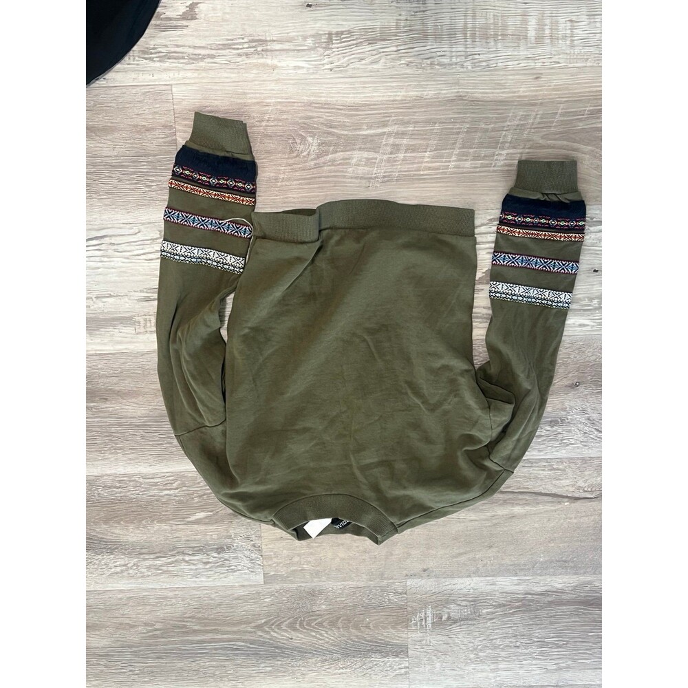 New Crewneck Women’s Crop Sweater Olive Green xs Tribal Stitch embroidery Fall